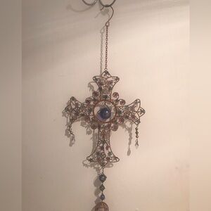 Religious Antique Blue Cross/ Wind Chime